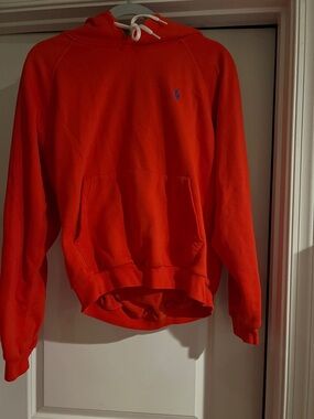 Ralph Lauren Bright Red Crewneck Hoodie with Blue Pony